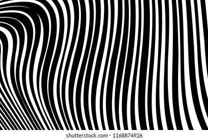 Curve Random Chaotic Lines Abstract Geometric Pattern Texture, Modern, Contemporary Art Illustration with Black White Striped Lines, Wavy, Curving Distortion Effect, Bending, Warped Lines