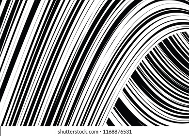 Curve Random Chaotic Lines Abstract Geometric Pattern Texture, Modern, Contemporary Art Illustration with Black White Striped Lines, Wavy, Curving Distortion Effect, Bending, Warped Lines