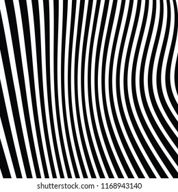 Curve Random Chaotic Lines Abstract Geometric Pattern Texture, Modern, Contemporary Art Illustration with Black White Striped Lines, Wavy, Curving Distortion Effect, Bending, Warped Lines