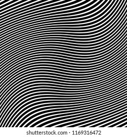 Curve Random Chaotic Lines Abstract Geometric Pattern Texture, Modern, Contemporary Art Illustration with Black White Striped Lines, Wavy, Curving Distortion Effect, Bending, Warped Lines
