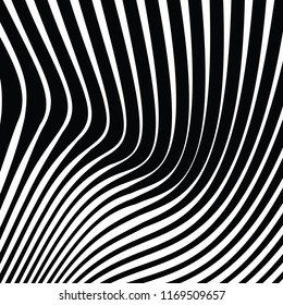 Curve Random Chaotic Lines Abstract Geometric Pattern Texture, Modern, Contemporary Art Illustration with Black White Striped Lines, Wavy, Curving Distortion Effect, Bending, Warped Lines