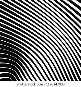 Curve Random Chaotic Lines Abstract Geometric Pattern Texture, Modern, Contemporary Art Illustration with Black White Striped Lines, Wavy, Curving Distortion Effect, Bending, Warped Lines