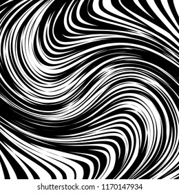 Curve Random Chaotic Lines Abstract Geometric Pattern Texture, Modern, Contemporary Art Illustration with Black White Striped Lines, Wavy, Curving Distortion Effect, Bending, Warped Lines