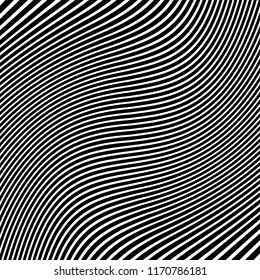 Líneas caóticas aleatorias de curva Resumen Textura de patrón geométrico, Ilustración de arte contemporáneo con líneas rayadas blancas negras, onduladas, efectos de distorsión curvada, plegado, líneas retorcidas