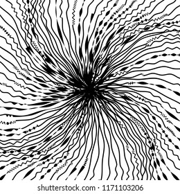 Kurven Random Chaotic Lines Abstrakte Geometrische Muster Textur, Moderne, Zeitgenössische Kunstillustration mit schwarz-weißen Streifen Linien, Wavy, Kurven Verzerrungseffekt, Bending, gezwirnte Linien