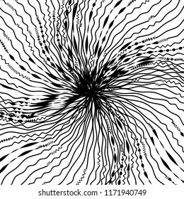 Kurven Random Chaotic Lines Abstrakte Geometrische Muster Textur, Moderne, Zeitgenössische Kunstillustration mit schwarz-weißen Streifen Linien, Wavy, Kurven Verzerrungseffekt, Bending, gezwirnte Linien