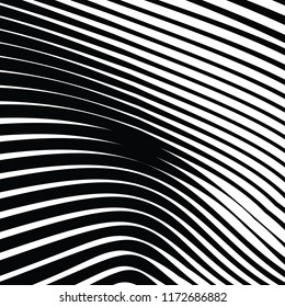 Curve Random Chaotic Lines Abstract Geometric Pattern Texture, Modern, Contemporary Art Illustration with Black White Striped Lines, Wavy, Curving Distortion Effect, Bending, Warped Lines