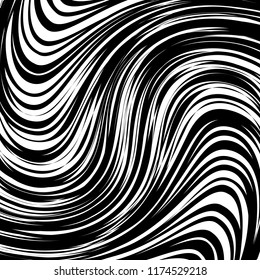 Kurven Random Chaotic Lines Abstrakte Geometrische Muster Textur, Moderne, Zeitgenössische Kunstillustration mit schwarz-weißen Streifen Linien, Wavy, Kurven Verzerrungseffekt, Bending, gezwirnte Linien