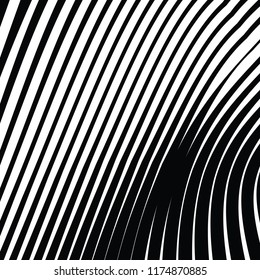 Curve Random Chaotic Lines Abstract Geometric Pattern Texture, Modern, Contemporary Art Illustration with Black White Striped Lines, Wavy, Curving Distortion Effect, Bending, Warped Lines