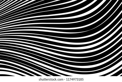 Curve Random Chaotic Lines Abstract Geometric Pattern Texture, Modern, Contemporary Art Illustration with Black White Striped Lines, Wavy, Curving Distortion Effect, Bending, Warped Lines