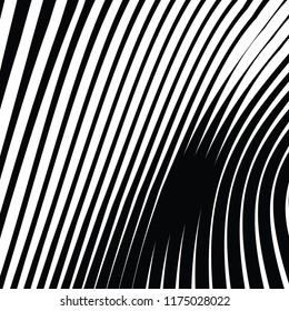 Kurven Random Chaotic Lines Abstrakte Geometrische Muster Textur, Moderne, Zeitgenössische Kunstillustration mit schwarz-weißen Streifen Linien, Wavy, Kurven Verzerrungseffekt, Bending, gezwirnte Linien