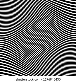 Curve Random Chaotic Lines Abstract Geometric Pattern Texture, Modern, Contemporary Art Illustration with Black White Striped Lines, Wavy, Curving Distortion Effect, Bending, Warped Lines