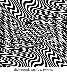 Curve Random Chaotic Lines Abstract Geometric Pattern Texture, Modern, Contemporary Art Illustration with Black White Striped Lines, Wavy, Curving Distortion Effect, Bending, Warped Lines