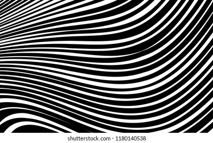 Curve Random Chaotic Lines Abstract Geometric Pattern Texture, Modern, Contemporary Art Illustration with Black White Striped Lines, Wavy, Curving Distortion Effect, Bending, Warped Lines
