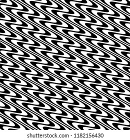 Curve Random Chaotic Lines Abstract Geometric Pattern Texture, Modern, Contemporary Art Illustration with Black White Striped Lines, Wavy, Curving Distortion Effect, Bending, Warped Lines