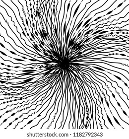 Curve Random Chaotic Lines Abstract Geometric Pattern Texture, Modern, Contemporary Art Illustration with Black White Striped Lines, Wavy, Curving Distortion Effect, Bending, Warped Lines