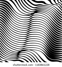 Kurven Random Chaotic Lines Abstrakte Geometrische Muster Textur, Moderne, Zeitgenössische Kunstillustration mit schwarz-weißen Streifen Linien, Wavy, Kurven Verzerrungseffekt, Bending, gezwirnte Linien