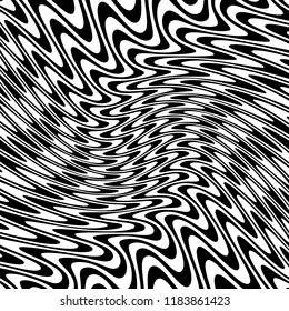 Líneas caóticas aleatorias de curva Resumen Textura de patrón geométrico, Ilustración de arte contemporáneo con líneas rayadas blancas negras, onduladas, efectos de distorsión curvada, plegado, líneas retorcidas