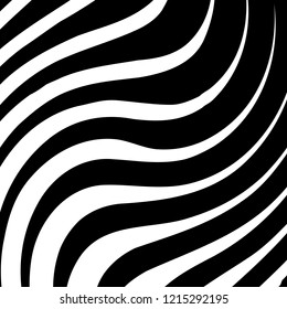 Curve Random Chaotic Lines Abstract Geometric Pattern Texture, Modern, Contemporary Art Illustration with Black White Striped Lines, Wavy, Curving Distortion Effect, Bending, Warped Lines