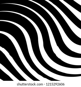 Curve Random Chaotic Lines Abstract Geometric Pattern Texture, Modern, Contemporary Art Illustration with Black White Striped Lines, Wavy, Curving Distortion Effect, Bending, Warped Lines