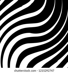 Líneas caóticas aleatorias de curva Resumen Textura de patrón geométrico, Ilustración de arte contemporáneo con líneas rayadas blancas negras, onduladas, efectos de distorsión curvada, plegado, líneas retorcidas
