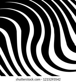 Líneas caóticas aleatorias de curva Resumen Textura de patrón geométrico, Ilustración de arte contemporáneo con líneas rayadas blancas negras, onduladas, efectos de distorsión curvada, plegado, líneas retorcidas