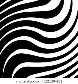 Kurven Random Chaotic Lines Abstrakte Geometrische Muster Textur, Moderne, Zeitgenössische Kunstillustration mit schwarz-weißen Streifen Linien, Wavy, Kurven Verzerrungseffekt, Bending, gezwirnte Linien