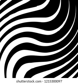 Curve Random Chaotic Lines Abstract Geometric Pattern Texture, Modern, Contemporary Art Illustration with Black White Striped Lines, Wavy, Curving Distortion Effect, Bending, Warped Lines