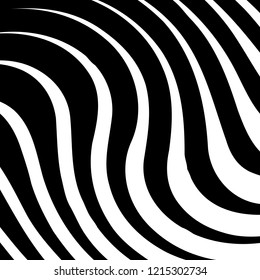 Curve Random Chaotic Lines Abstract Geometric Pattern Texture, Modern, Contemporary Art Illustration with Black White Striped Lines, Wavy, Curving Distortion Effect, Bending, Warped Lines