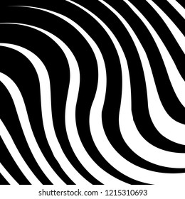 Líneas caóticas aleatorias de curva Resumen Textura de patrón geométrico, Ilustración de arte contemporáneo con líneas rayadas blancas negras, onduladas, efectos de distorsión curvada, plegado, líneas retorcidas