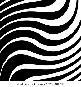 Curve Random Chaotic Lines Abstract Geometric Pattern Texture, Modern, Contemporary Art Illustration with Black White Striped Lines, Wavy, Curving Distortion Effect, Bending, Warped Lines