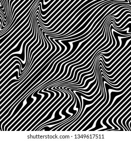 Curve Random Chaotic Lines Abstract Geometric Pattern Texture, Modern, Contemporary Art Illustration with Black White Striped Lines. Optical illusion and Curved lines. Op art.