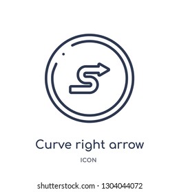 curve right arrow icon from user interface outline collection. Thin line curve right arrow icon isolated on white background.