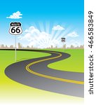 Curve road with Route 66 sign vector.