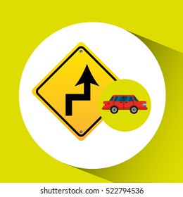 curve road sign sedan red vector illustration eps 10
