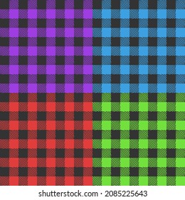 curve Scottish fabric pattern on four color background, seamless background. Scottish style fabric pattern, flat vector illustration.