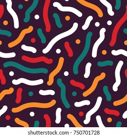 Curve seamless pattern - trendy colorful background. Memphis style,fashion 80s - 90s.