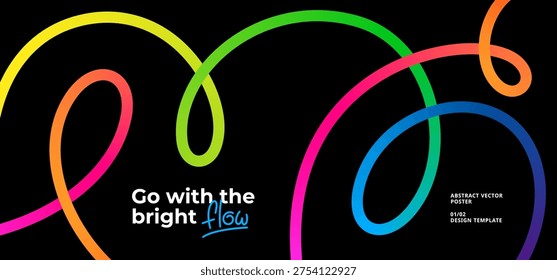 Curve Shape Color Lines Pattern. Abstract Vector Background with Gradient Line Waves. 3D Rainbow Ribbon Shapes. Fun Dynamic Color Doodles.