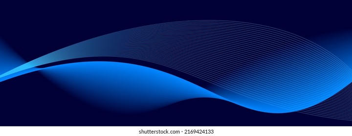 Curve shape flow vector abstract background in dark blue gradient, dynamic and speed concept, futuristic technology or motion art.