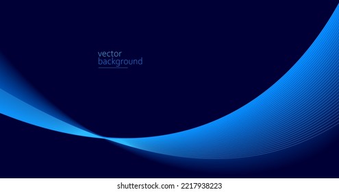 Curve shape flow vector abstract background in dark blue gradient, dynamic and speed concept, futuristic technology or motion art.