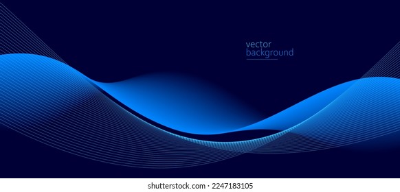 Curve shape flow vector abstract background in dark blue gradient, dynamic and speed concept, futuristic technology or motion art.