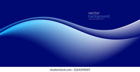 Curve shape flow vector abstract background in dark blue gradient, dynamic and speed concept, futuristic technology or motion art.