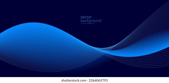 Curve shape flow vector abstract background in dark blue gradient, dynamic and speed concept, futuristic technology or motion art.