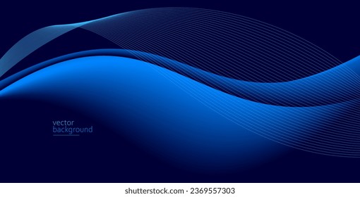 Curve shape flow vector abstract background in dark blue gradient, dynamic and speed concept, futuristic technology or motion art.