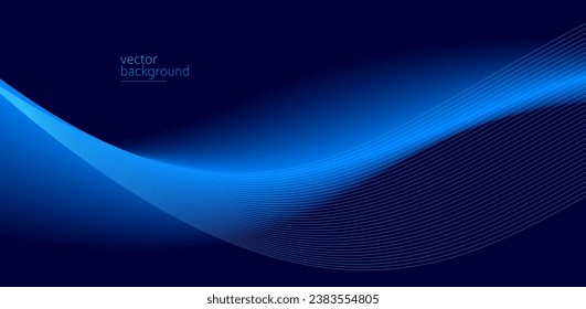 Curve shape flow vector abstract background in dark blue gradient, dynamic and speed concept, futuristic technology or motion art.