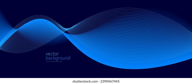 Curve shape flow vector abstract background in dark blue gradient, dynamic and speed concept, futuristic technology or motion art.