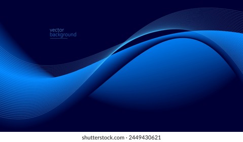 Curve shape flow vector abstract background in dark blue gradient, dynamic and speed concept, futuristic technology or motion art.