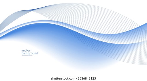 Plano de fundo abstrato do vetor de fluxo de forma de curva em gradiente azul claro, conceito dinâmico e de velocidade, tecnologia futurista ou arte de movimento.