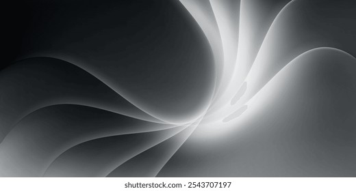 Plano de fundo abstrato do vetor de fluxo de forma de curva em gradiente escuro, conceito dinâmico e de velocidade, tecnologia futurista ou arte de movimento