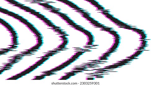 Formas de curva con efecto de parpadeo diseño gráfico vectorial. Fondo geométrico en blanco negro abd con brillo púrpura azul.